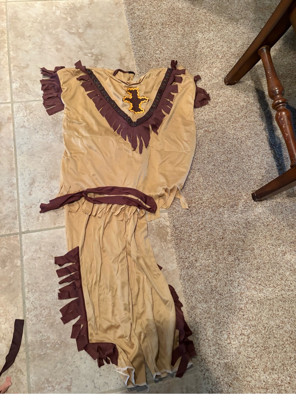Kids Tan and Brown Fringe Costume Dress - Brand Unspecified-Native American-10